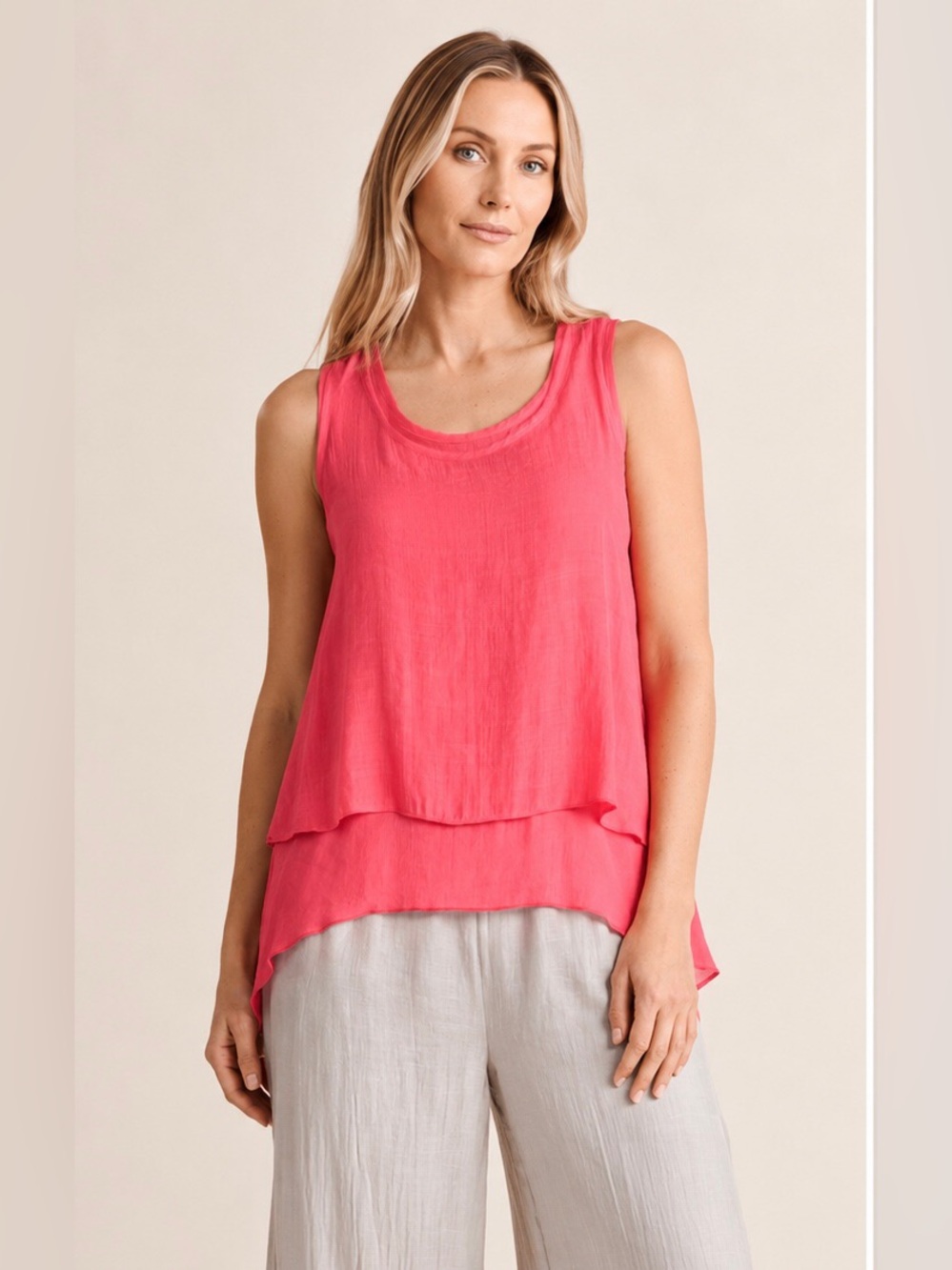 DKR Apparel Layered Tank Top with Split Back-Watermelon
